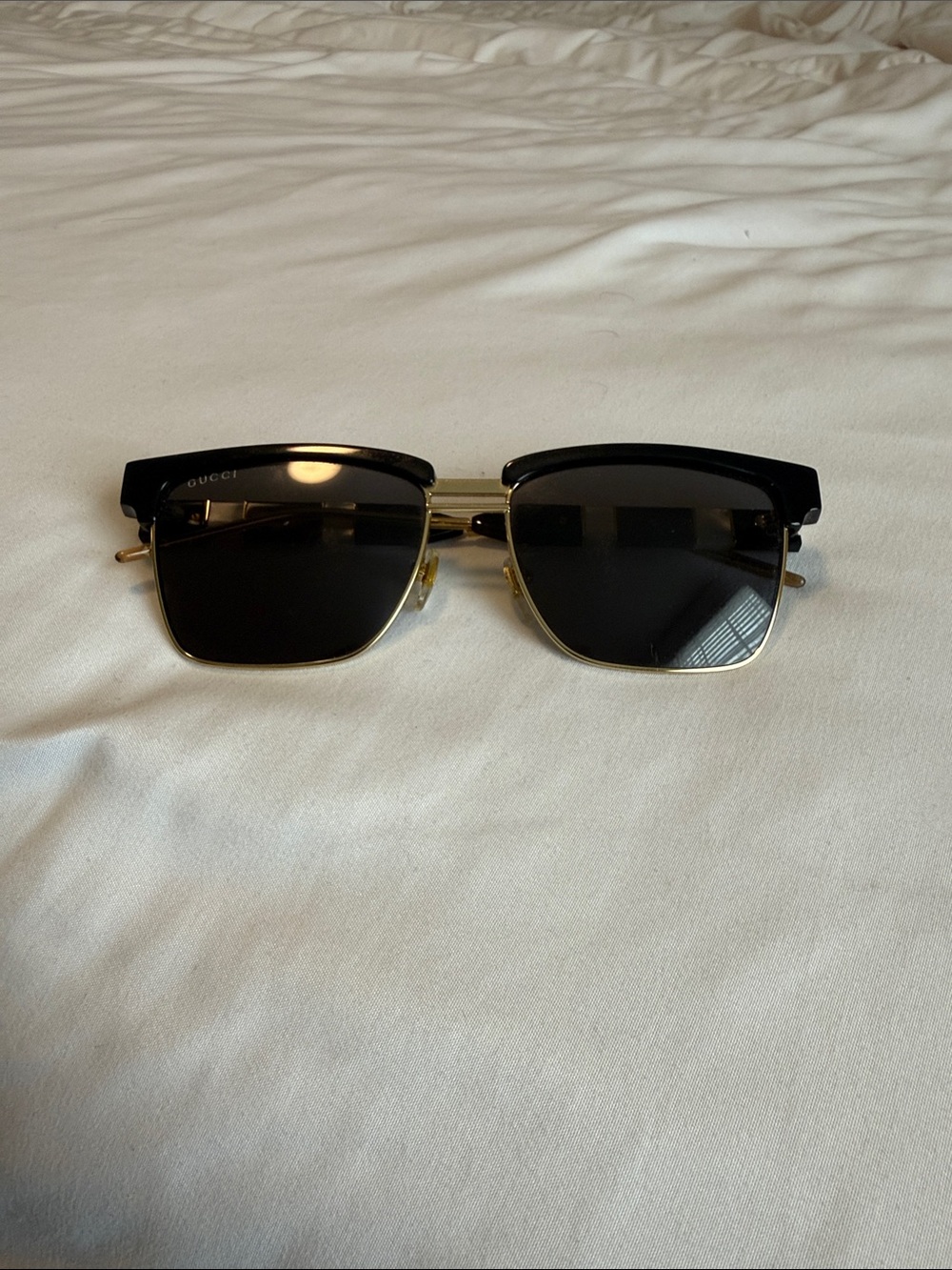 Gucci Black and Gold Semi-Rim Square Sunglasses